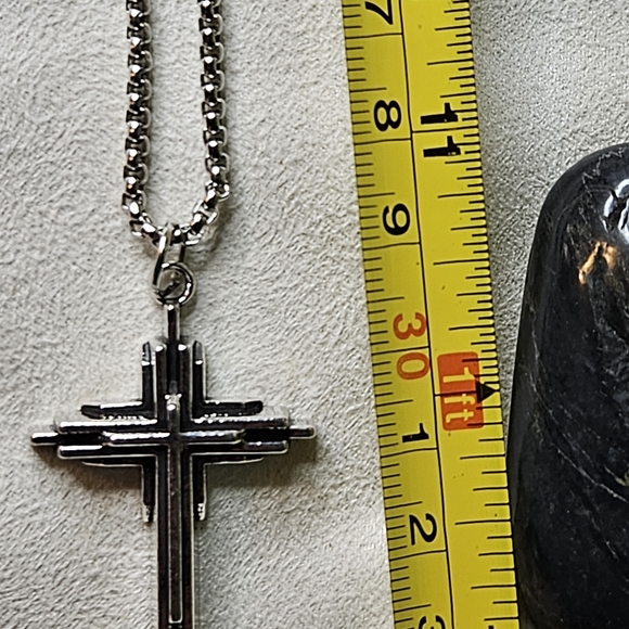 Silver Beveled Tier Cross Pendant - Picture 7 of 8